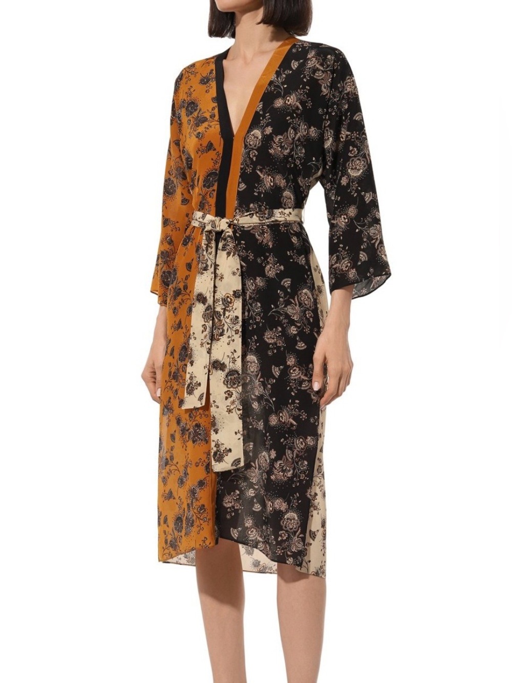 Floral Patchwork Kimono- Mustard, Black & Cream